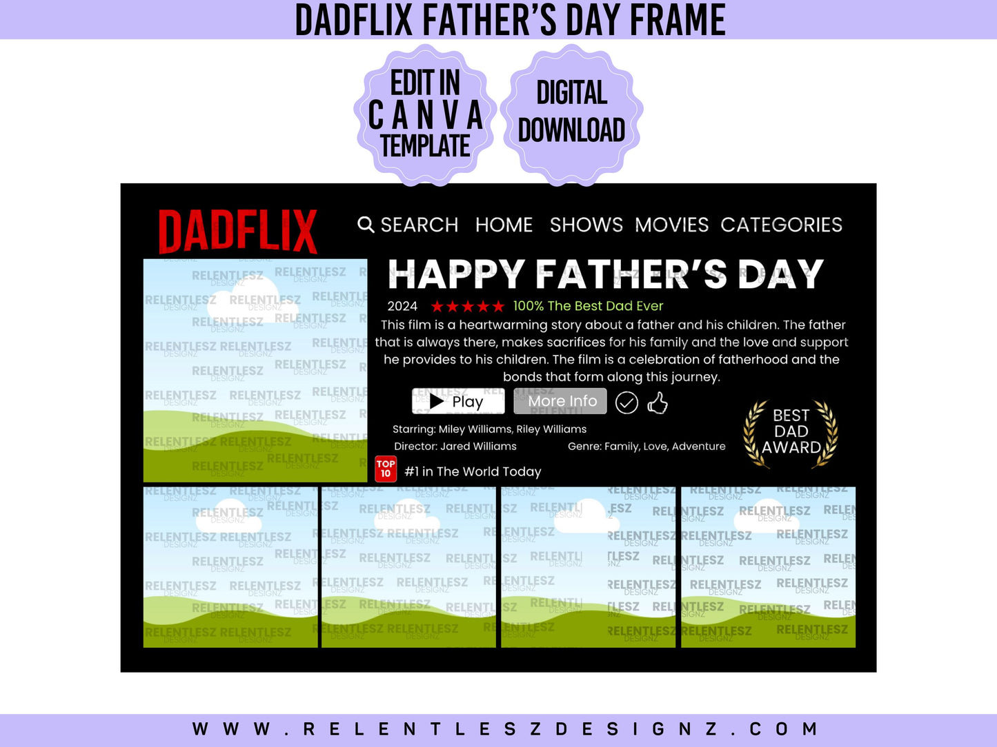 Father’s Day Dadflix Frame Template | Canva PRO