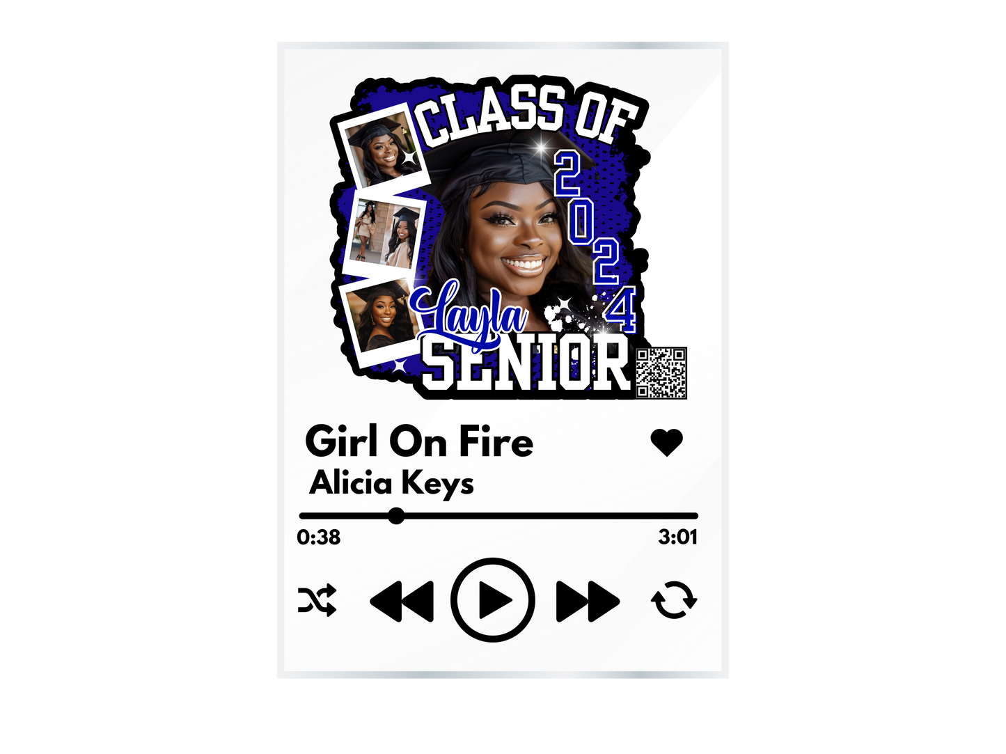 Custom graduation music plaque, grad, senior, music frame, acrylic music plaque, graduation gift, wedding gift, birthday gift, music player acrylic frame plaque