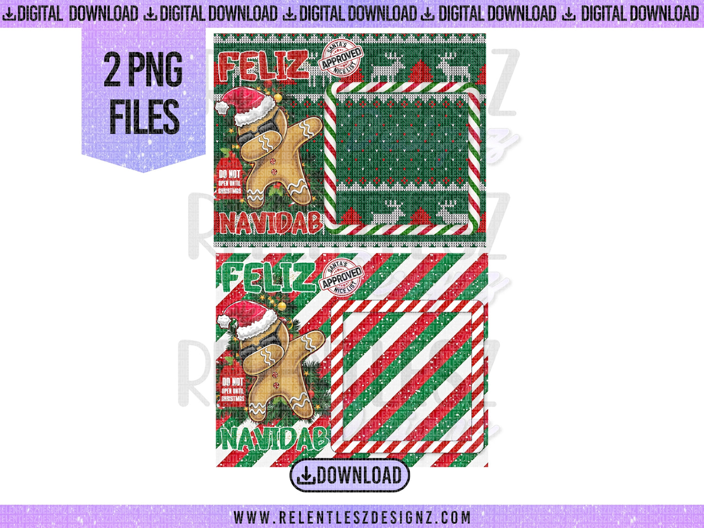 Gingerbread man in shades dabbing with Santa hat. Feliz Navidab, jumbo candy treat card, Christmas gift, foam card, green and red, Feliz navidad, dab