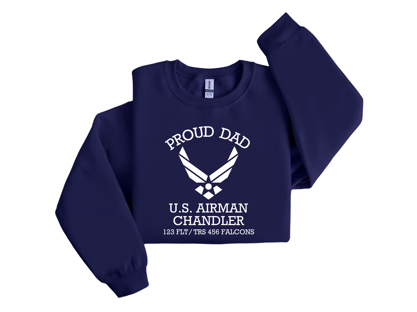 Custom Proud Mom, Proud Dad, U.S. AIRMAN Embroidered Crewneck Sweatshirt DTF, Printed