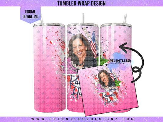 Kamala Harris, President 2024, 2025, Biden-Harris, 20oz Tumbler Wrap, Chucks, Pearls, USA,