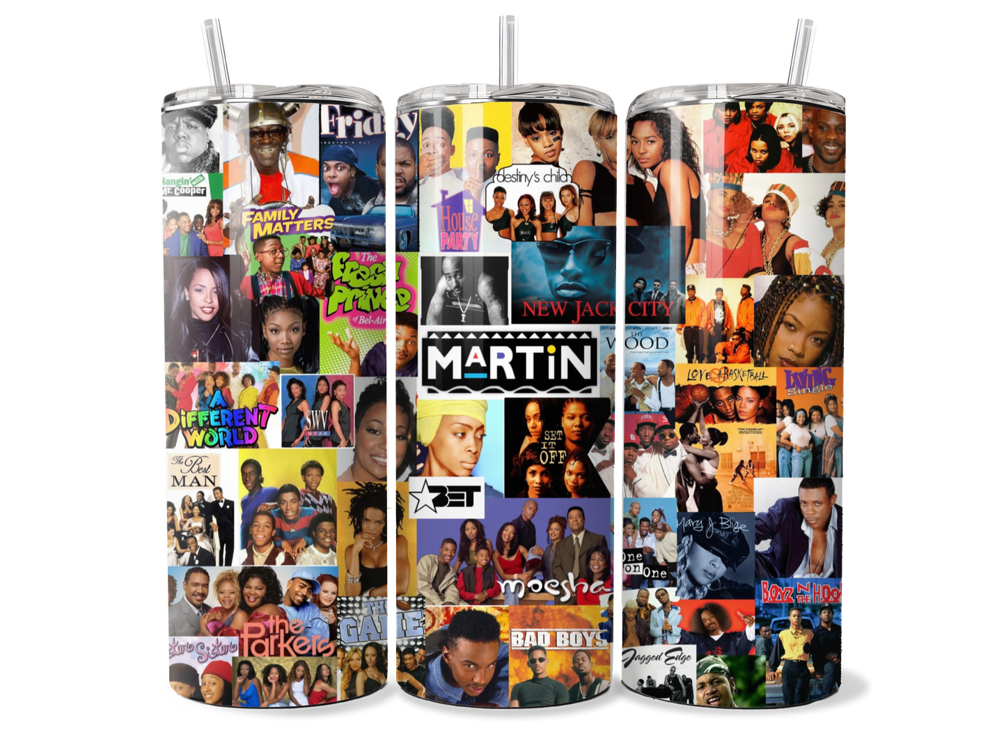 90’s Mashup Collage Tumbler, 90’s Rap and R&B, Sitcoms 20oz Skinny Straight Tumbler, Martin Tumbler, 90’s Shows, 90’s Baby