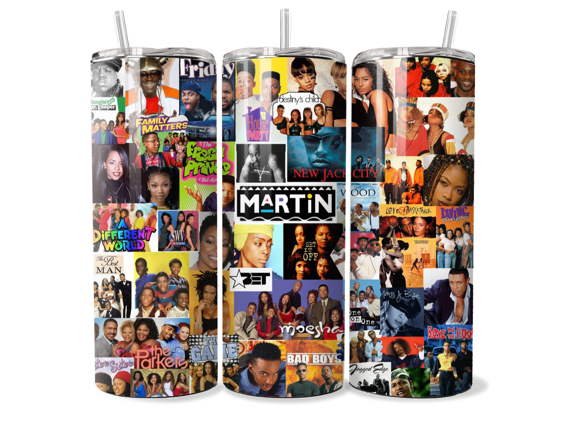 90’s Mashup Collage Tumbler, 90’s Rap and R&B, Sitcoms 20oz Skinny Straight Tumbler, Martin Tumbler, 90’s Shows, 90’s Baby