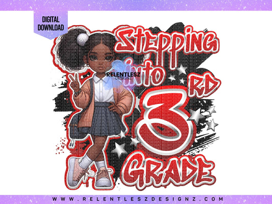 Stepping Into 3rd Grade, Back To School Grade School Png, Boy, Elementary School T-shirt Design, Third Grade, Tshirt, Red, Girl