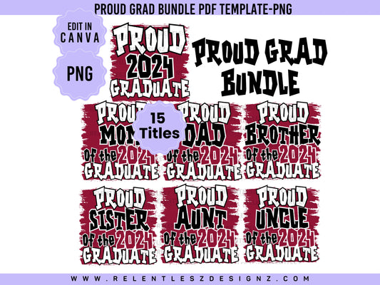 Proud Family Graduation shirt Template Bundle. You can edit the templates in Canva and make them your own. Class of 2024. college graduate, high school senior, fans, flyer, t-shirts