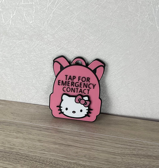 customizable 3D printed backpack NFC emergency tag! Designed in the shape of a cute backpack, this tag allows anyone to simply tap their phone to the tag to access a pre-programmed emergency contact.