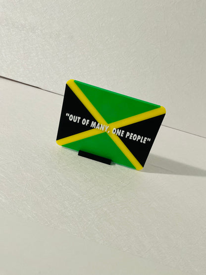 Out Of Many, One People Jamaican Sign With Stand 
