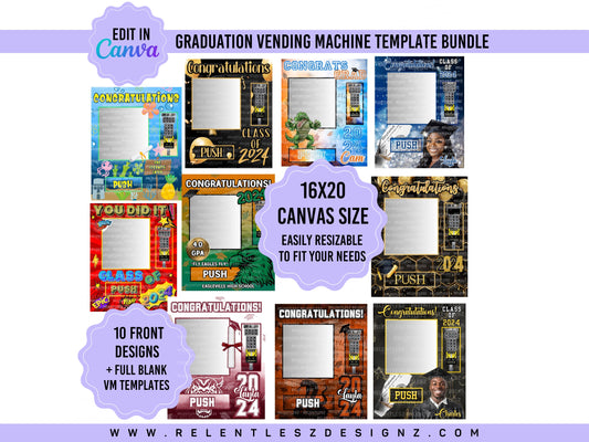 Graduation Vending Machine Template Bundle, Edit in Canva, PDF Template with various colors. Celebrate your graduate this grad season by making them a special vending machine.