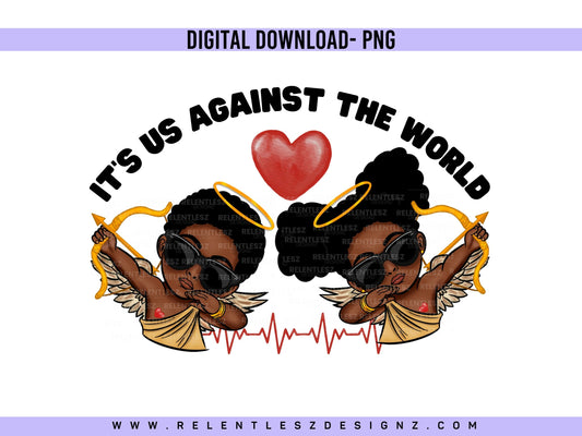 Us Against The World Cupid Couple Png Digital Design