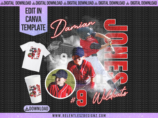 Sports Baseball Design Template, Edit In Canva PRO, T-shirt Design, Styrofoam Cup Design, Foam Cup, PDF,