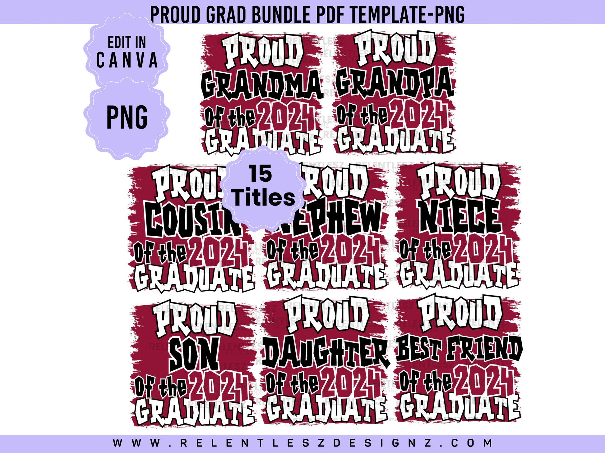 Proud Family Graduation shirt Template Bundle. You can edit the templates in Canva and make them your own. Class of 2024. college graduate, high school senior, fans, flyer, t-shirts