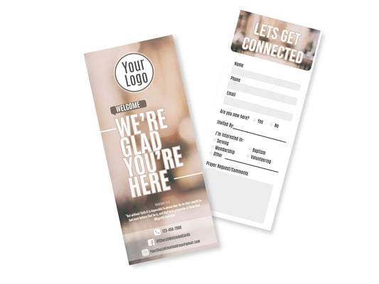 custom church welcome cards, church visitor card, double sided prints, glossy and matte, for easy writing. Welcome church visitors the right way.