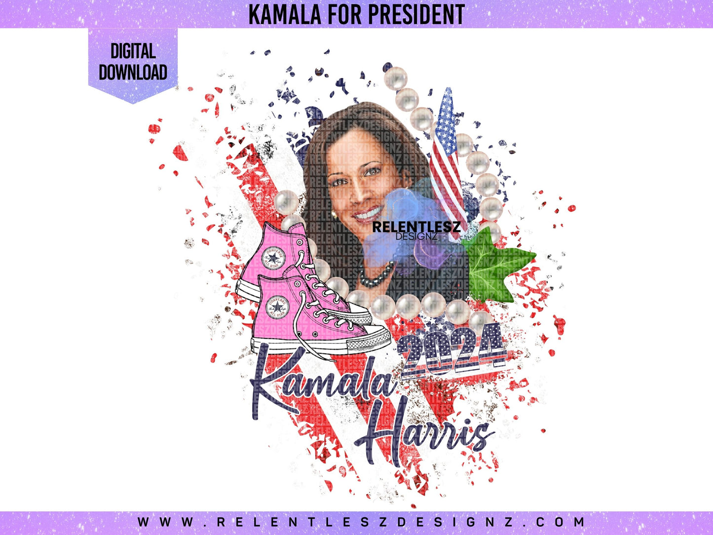 Kamala Harris, President 2024, 2025, Biden-Harris, T-shirt Design, Tshirt, Chucks, Pearls, USA,