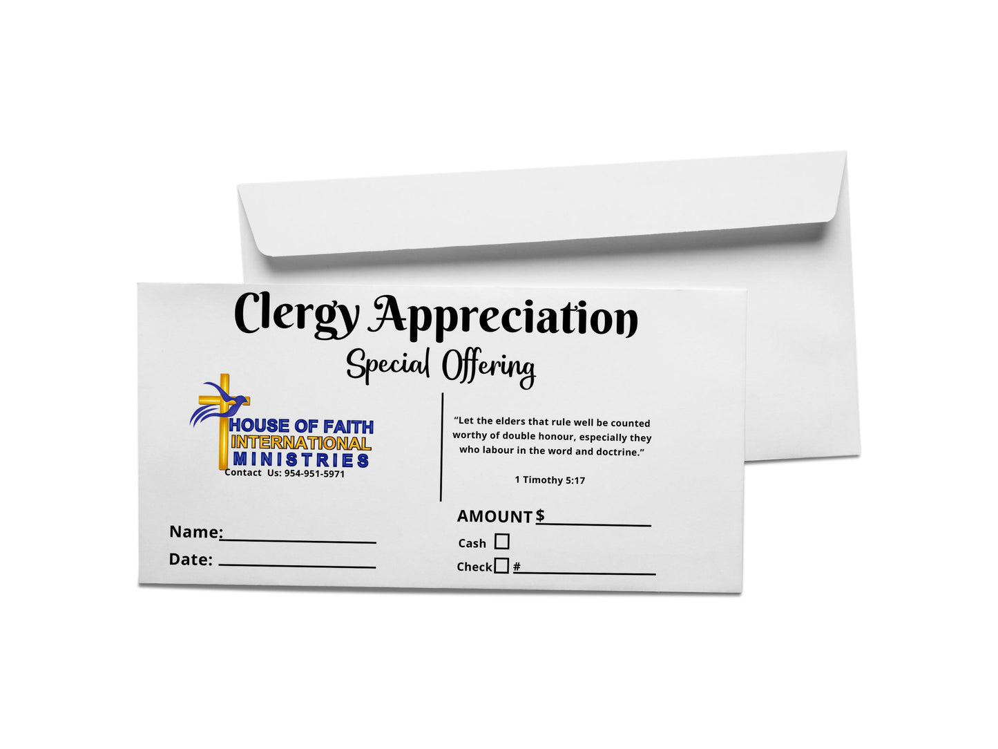 HOUSE OF FAITH INTERNATIONAL MINISTRIES Clergy Appreciation Envelope