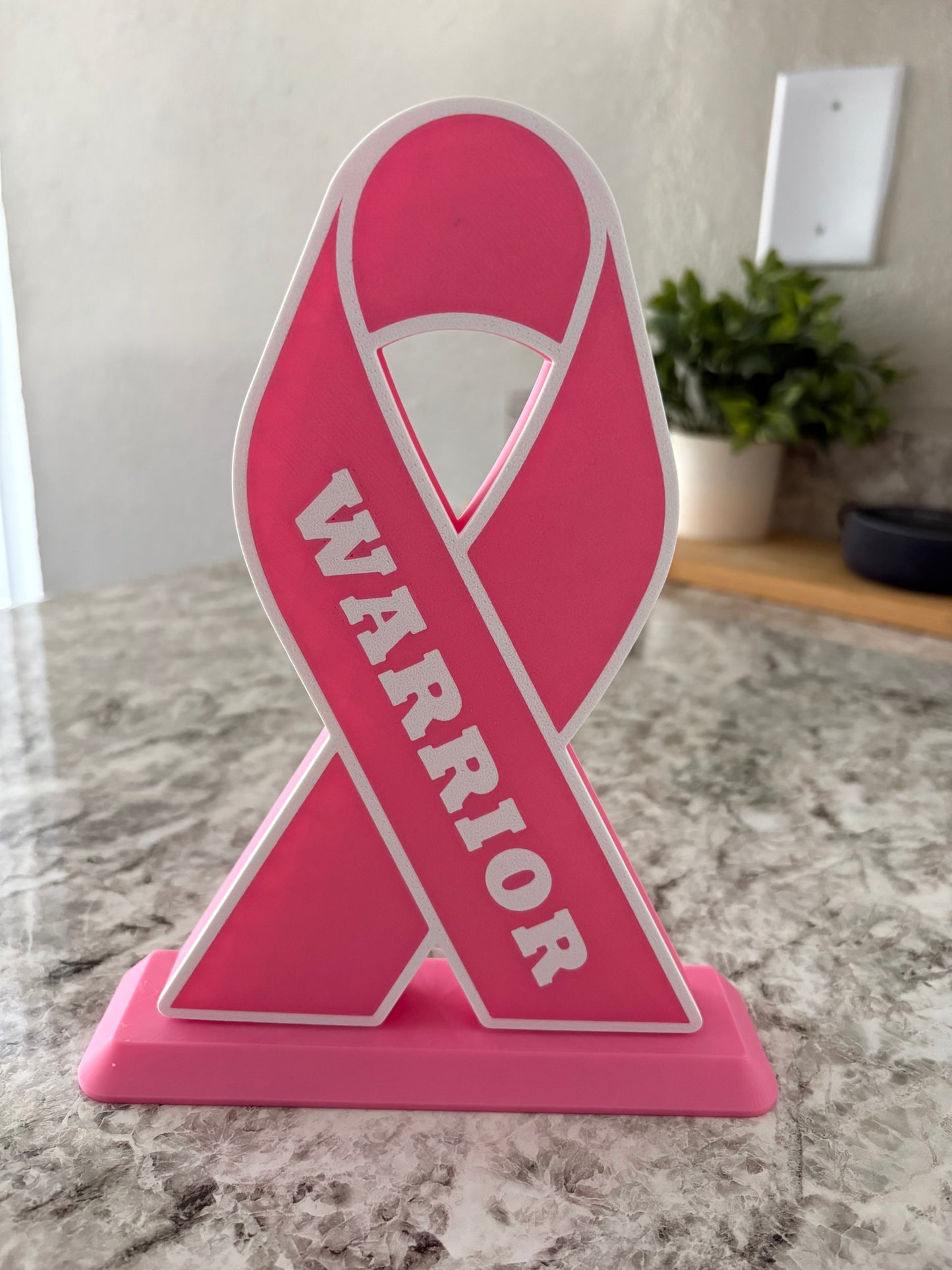 Breast Cancer Awareness Ribbon Warrior Trophy with Stand 3D Printed