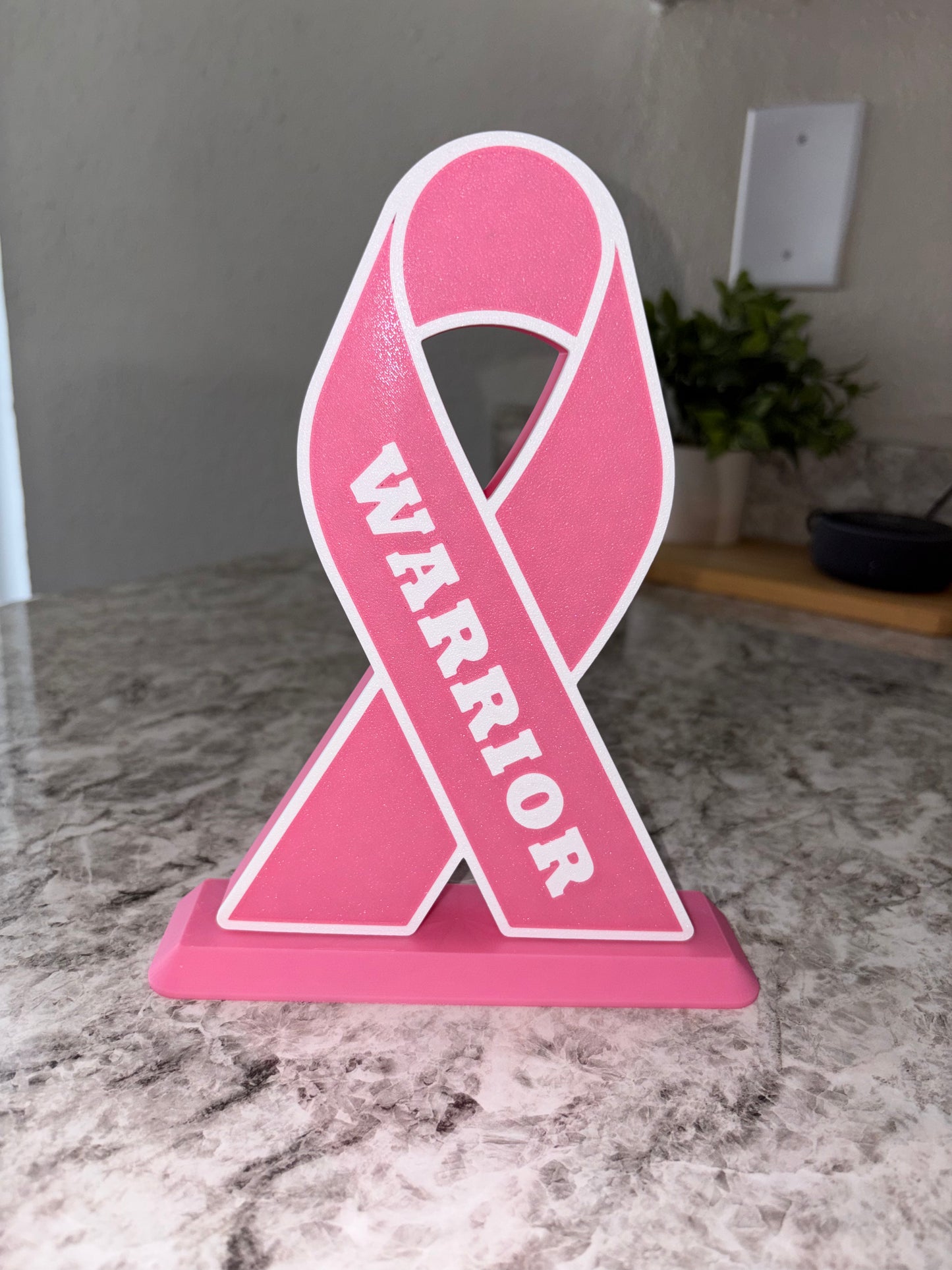 Breast Cancer Awareness Ribbon Warrior Trophy with Stand 3D Printed