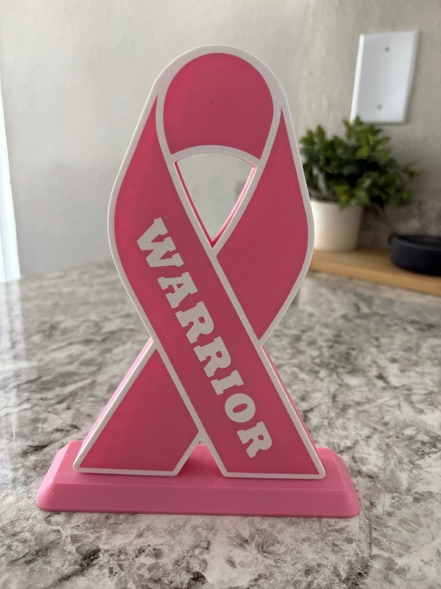 Breast Cancer Awareness Ribbon Warrior Trophy with Stand 3D Printed