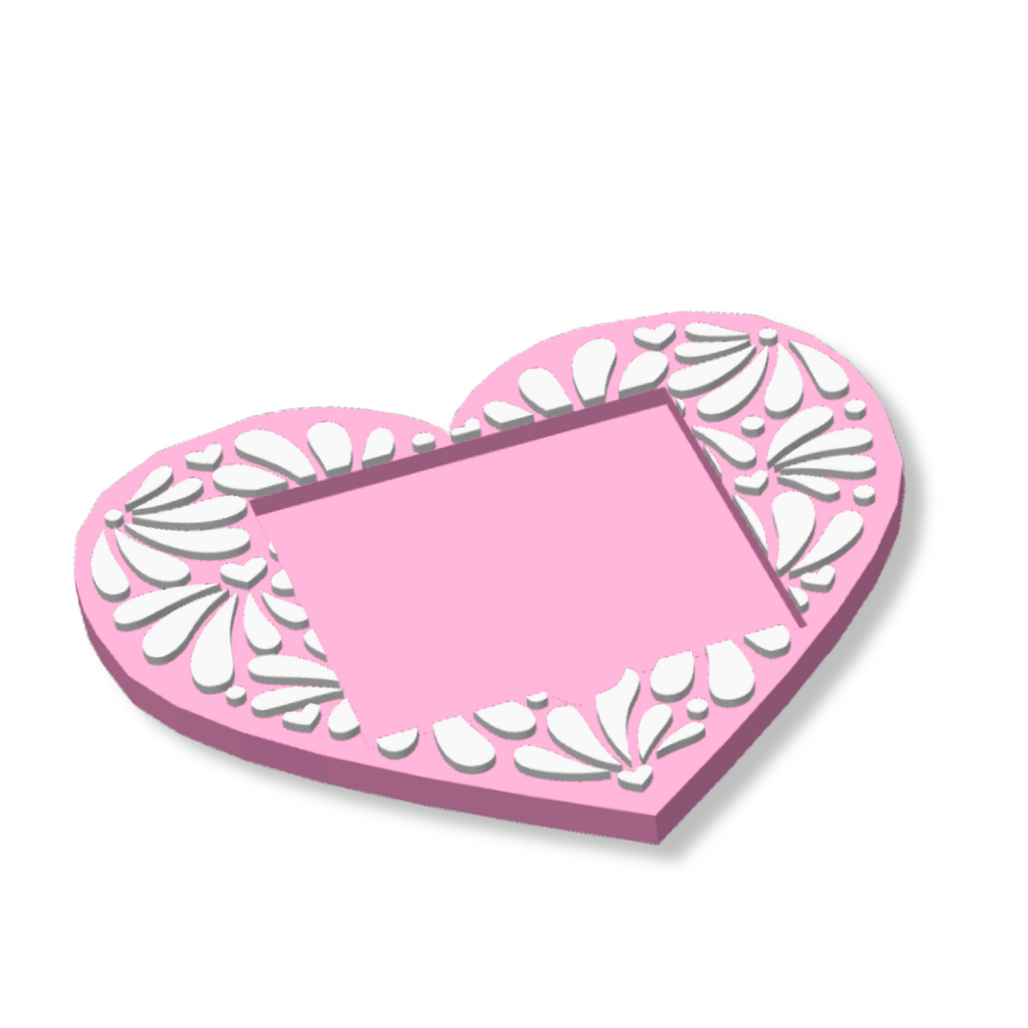 pink and white 3d printed talavera patterned heart sticky note pad holder